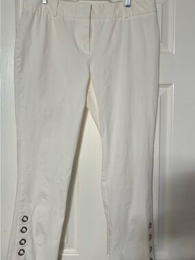 INC Women's Cream Stretch Ankle Pants with Grommet Hem